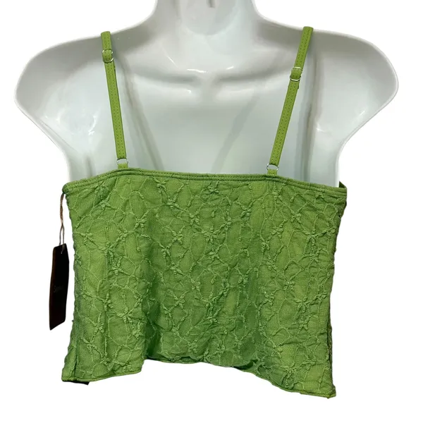 Samio Green Lace Cami Crop Top Cinched Bust Ribbon Tie Adjustable Straps Medium - Image 2