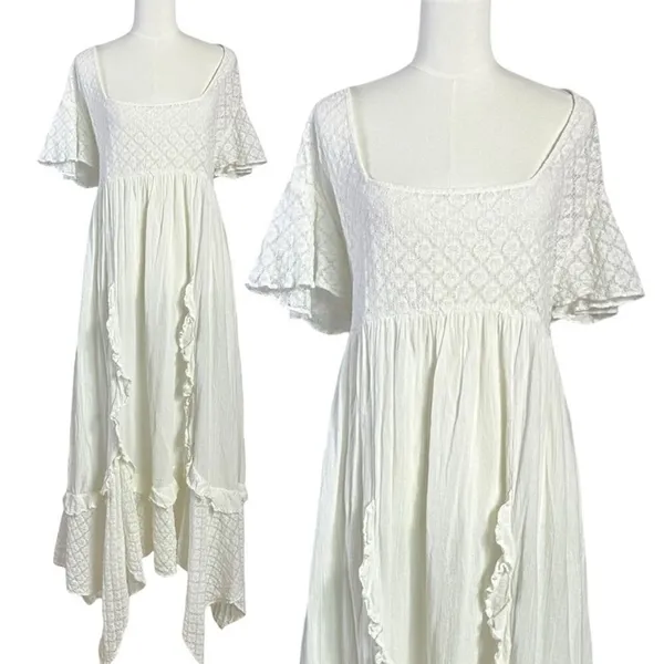 Free People Ethereal Bohemian Cottage Bring The Romance Maxi Dress White Small - Image 4