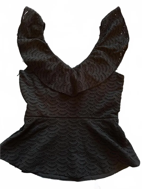 White House Black Market Black Eyelet Peplum Top Size 4 - Image 2