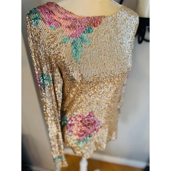 Free People Gold Rush Floral Sequin Top, Champagne/Pink,‎ Medium, NWOT - Image 2