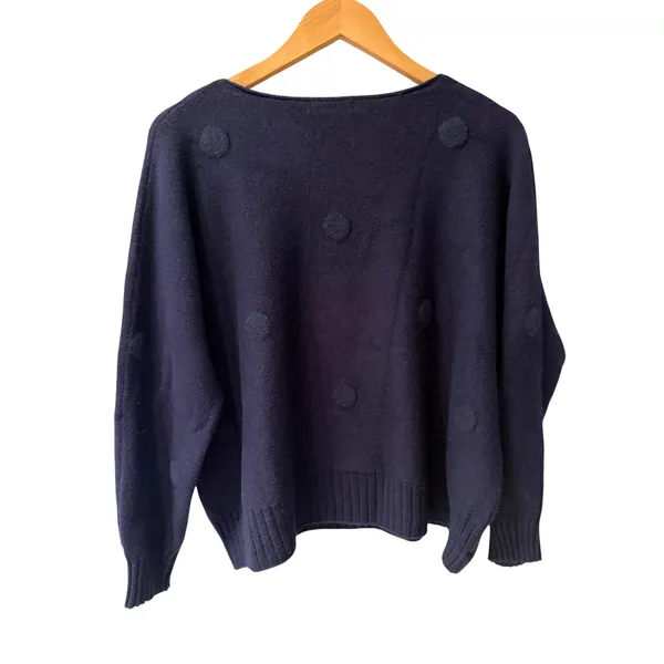 House of Tweed Navy Textured Dot Sweater One Size — Scotland - Image 4