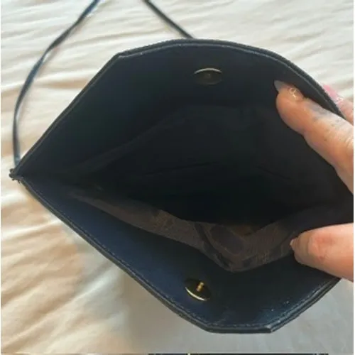 Vintage Navy Blue Envelope Crossbody Bag Faux Leather Asymmetric Flap Purse - Image 5