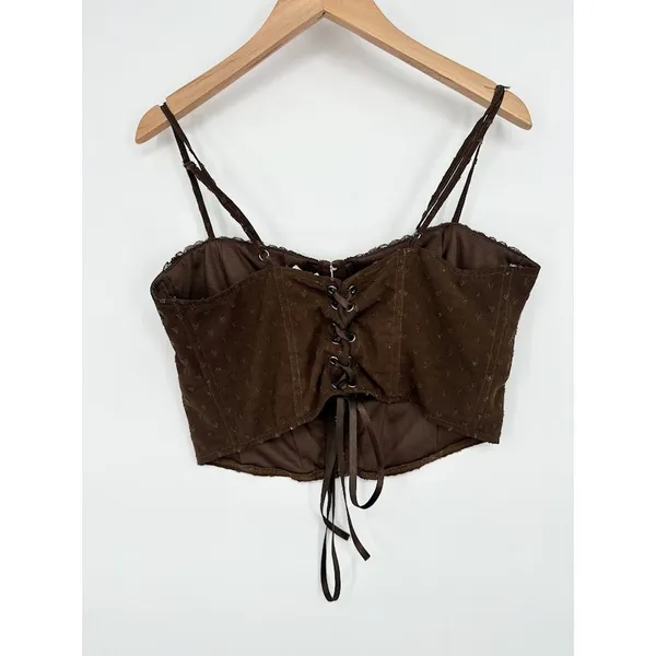 Pacsun LA Hearts Lace Trim Mesh Corset Top Brown Size Medium Boho Indie Festival - Image 6
