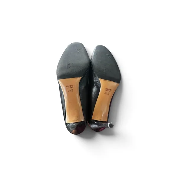 Vintage Y2K Gucci Hasler Black Leather Gold Horsebit Chain Loafer 8.5 39 Heels - Image 10