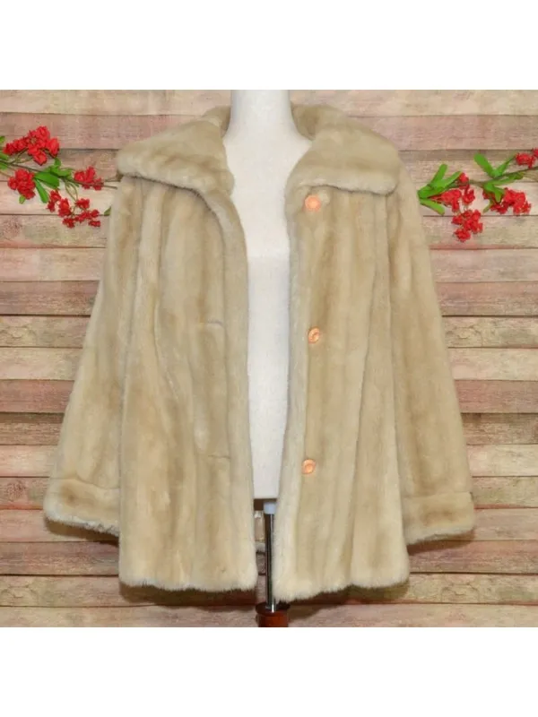 Vintage Dubrowsky & Joseph Faux Fur Coat Size 14 Cream Beige Plush Mod Jacket - Image 2