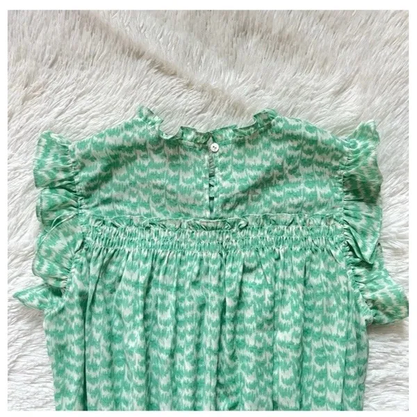 PINCH Womens Green White Printed Tiered Mini Dress Size S Smocked Ruffled Lined - Image 10