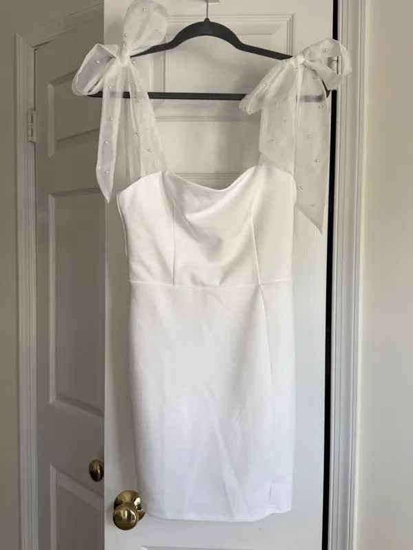 Lulus Beaming Perfection White Pearl Tie Strap Mini Dress Size S Bridal - Image 5