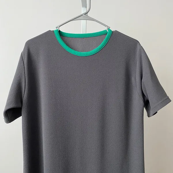 Minimalist‎ Lagenlook M Gray Green Trim Mermaid Hem Midi Dress Modernist - Image 2