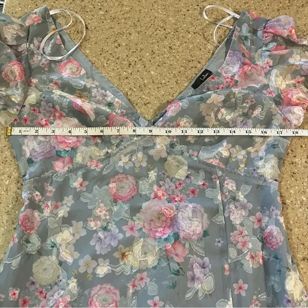NWOT Lulus Elegant Personality Slate Blue Floral Burnout Midi Dress - Image 9