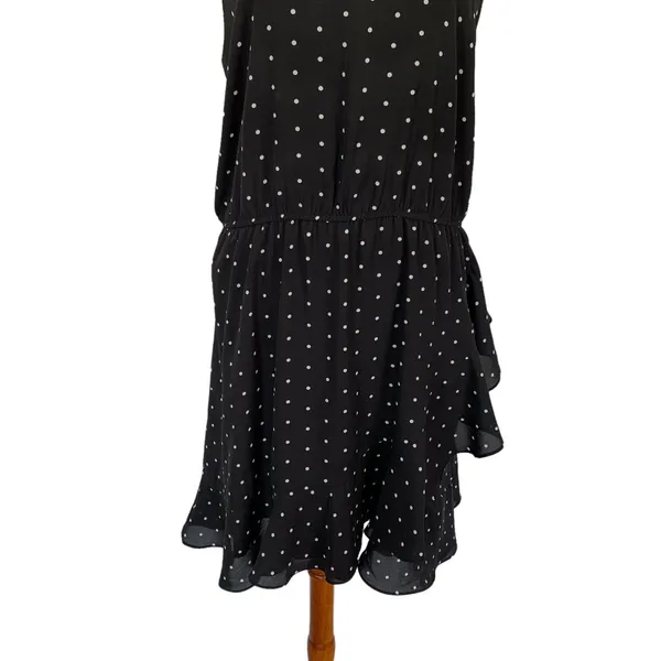 Abound Polka Dot Mini Dress Large Black White Sleeveless Ruffle Hem Retro Y2K - Image 3