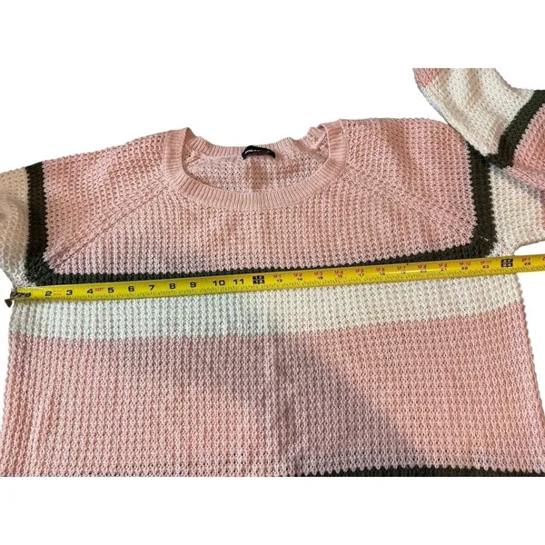 Joe Boxer Pink Green White Striped Pullover Open Knit Crew Neck Sweater 2x - Image 7