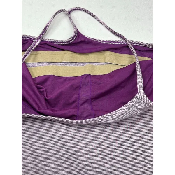 Lululemon Purple Striped Built-In Bra Tank Top Size 8 Shelf Bra Athletic - Image 4