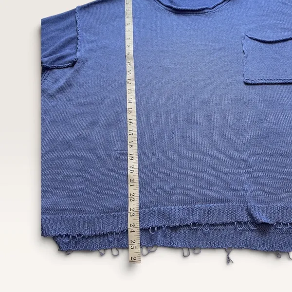 Easel Los Angeles Blue Oversized Distressed Knit Sweater Pocket Top Small - Image 7