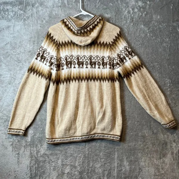 Alpaca Connection Little‎ Llamas Hooded Alpaca Wool Knitted Jacket Sz S Brown - Image 4