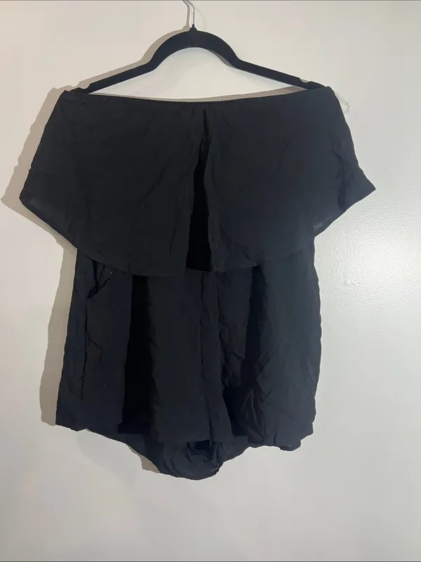 UK2LA Black Draped Off-Shoulder Romper - Image 2