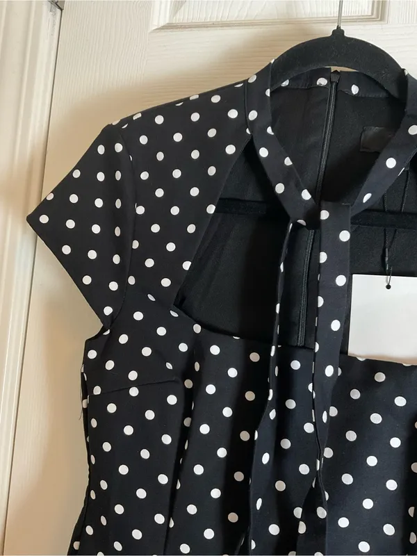 Zara Black White Polka Dot Cutout Neck Short Sleeve Skort Romper Dress Size M - Image 3