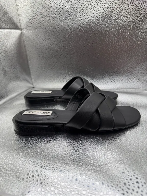Steve Madden Black Crisscross Slide Sandals with Padded Footbed - Image 3