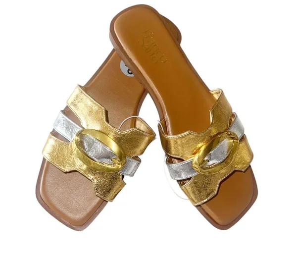 NEW Franco Sarto Gold Silver Buckle Detail Slip On Comfort Sandal - Image 6