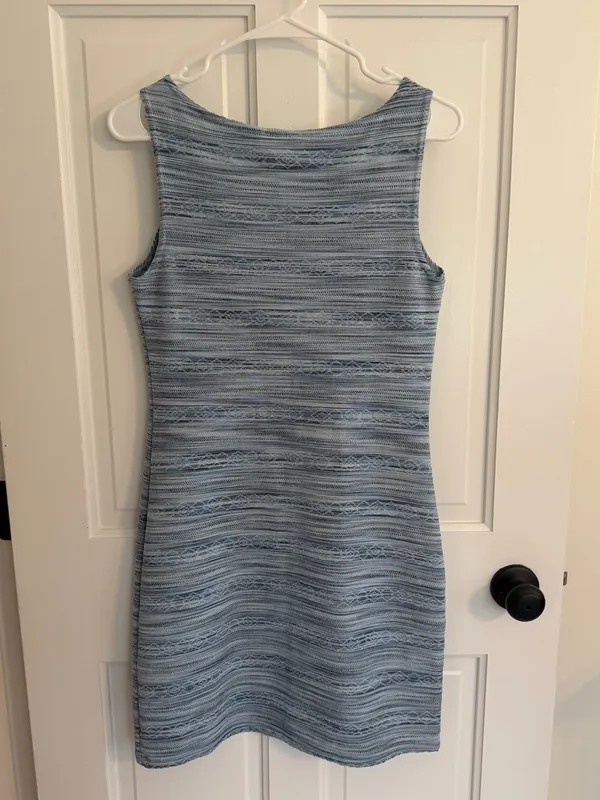 Vintage Aqua Blues Blue Textured Sheath Dress Made in USA‎ Size M - Image 4