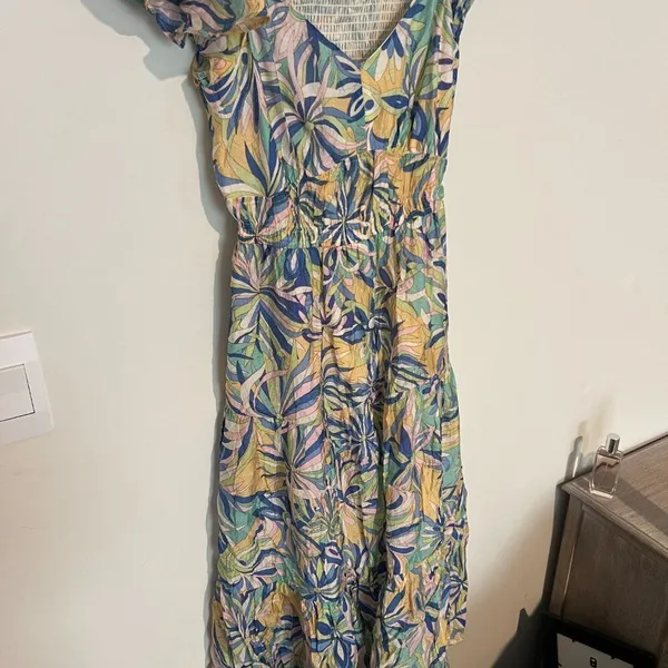 &merci Love Forever Floral Print Cut Out‎ Back Midi Dress Blue Multi M - Image 9