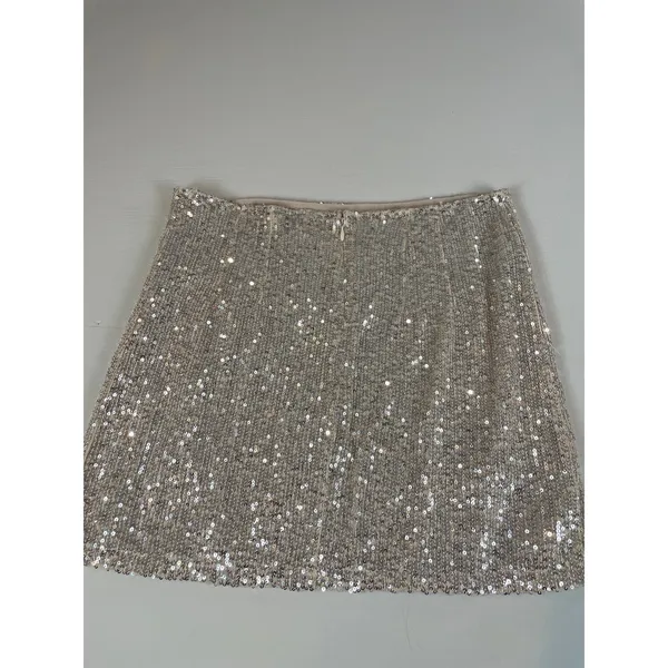 Grace Sequin Mini Skirt Beige Underlay Party Clubwear Night Out Metallic Size M - Image 6