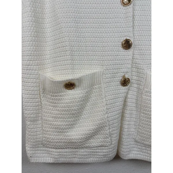PrettyGarden Knit Sweater Vest S White Gold Button Textured‎ Sleeveless NEW - Image 3