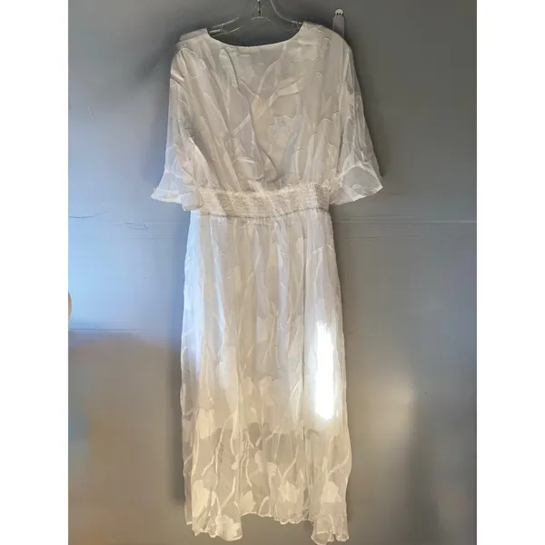 MSGLAMOR White Burnout Floral Flutter Sleeve Midi Dress New Large NWT - Image 5