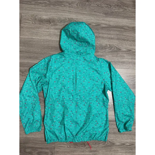 Columbia Womens Windbreaker L Teal Pink Geometric Full Zip Hooded Jacket Rain - Image 10