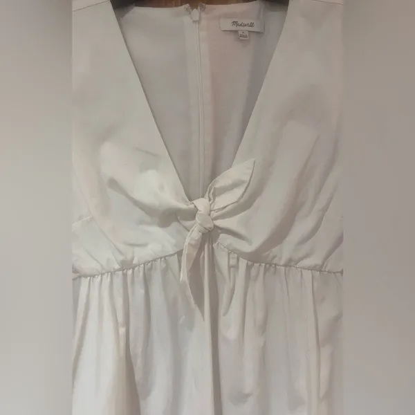 Madewell Tie-Front Poplin Cotton Retro Mini Dress Size‎ 8 in Lighthouse White - Image 5