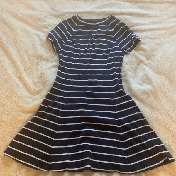 BDG Jackie A-Line Navy Blue and White Stripe Dress - Image 3