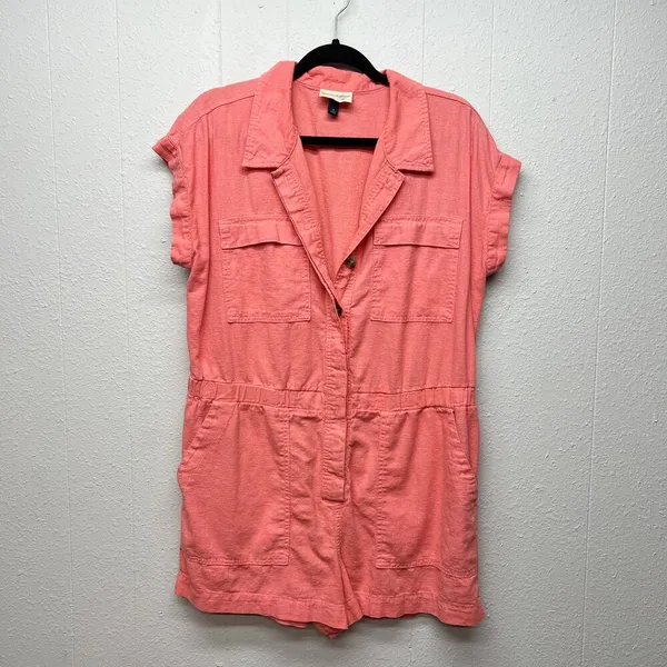 Universal Threads Linen Blend Romper Womens 14 Vacation Beachy Coastal Nautical - Image 2