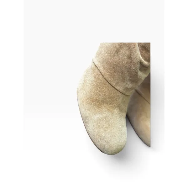 Tory Burch 8.5 Suede Ankle Boots Tan Slouchy Stiletto Gold Buckle Booties - Image 6