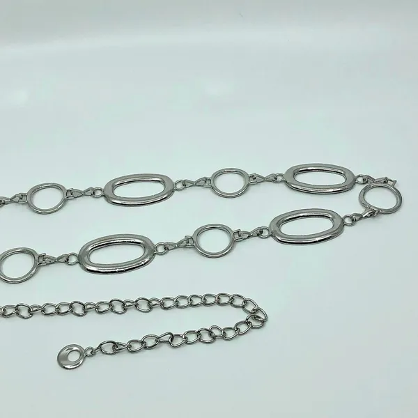 Y2K Minimalist Silver Geometric Link Chain Belt, Fits 29–42 Inches, X7GA1221 - Image 7