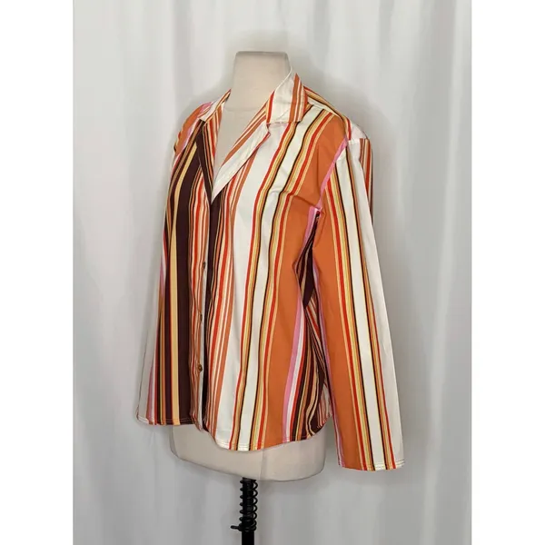 NWT!! ZARA Colorful Striped Buttondown Shirt Top‎ Cotton Notch Collar Small - Image 5