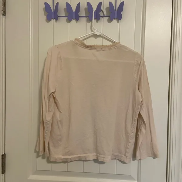J.Crew women’s cream‎ frill button v-neck lightweight 3/4 sleeve blouse medium - Image 7