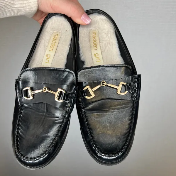 Madden Girl Addler-F Black Horsebit Faux Fur Lined‎ Mule Loafers Mens 7M - Image 2