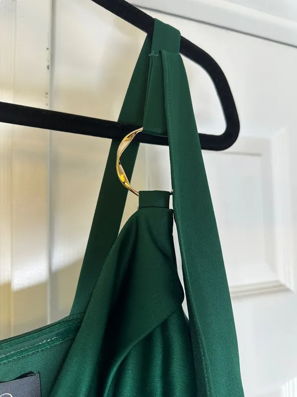 Adrianna Papell Emerald One Shoulder Gown with Slit Size 14 Wedding Guest - Image 3