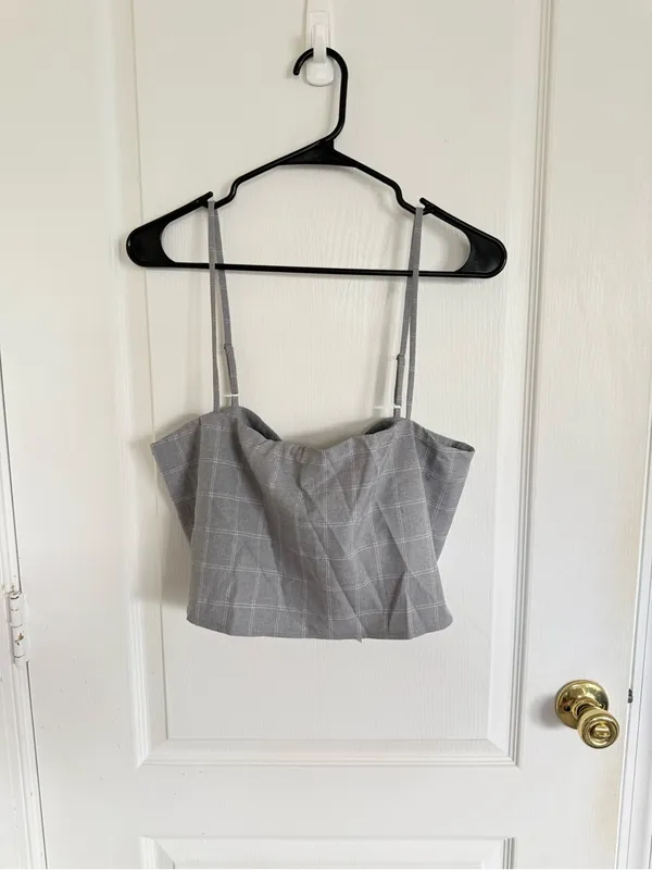 Reformation NEW Cleo Grey Check Crop Top - Image 2