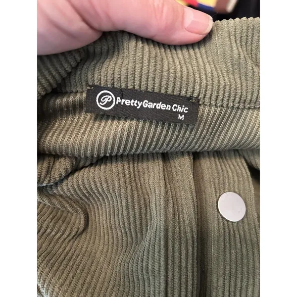 PrettyGarden Chic Women’s Medium Olive Green Corduroy Shacket Snap Front Pockets - Image 6