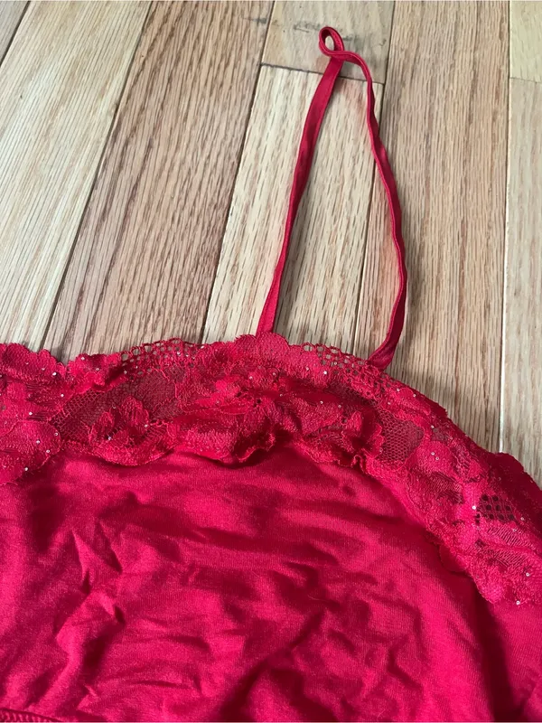 Victoria's Secret Red Lace Cami Crop Tank Top Large Sleep Lounge Pajama Romantic - Image 2