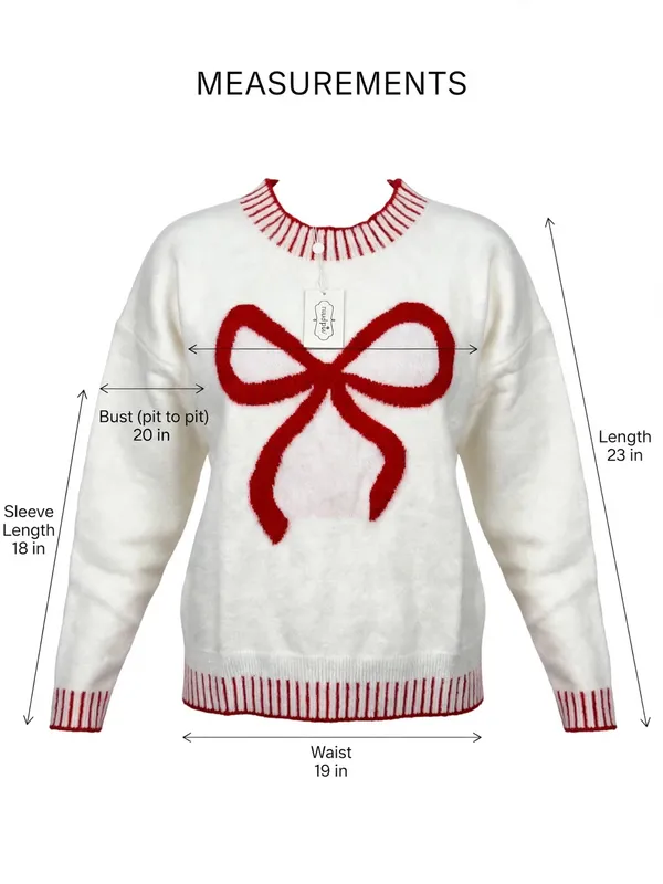 Mud Pie White Crewneck Sweater with Red Bow Detail - Image 3
