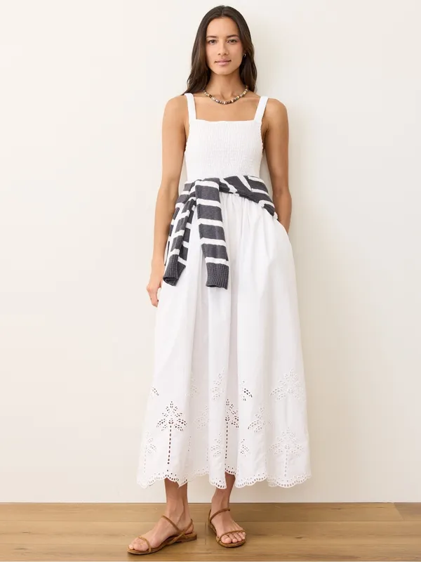 New Marine Layer Selene Embroidered Eyelet Maxi Dress White Size S Pockets - Image 2