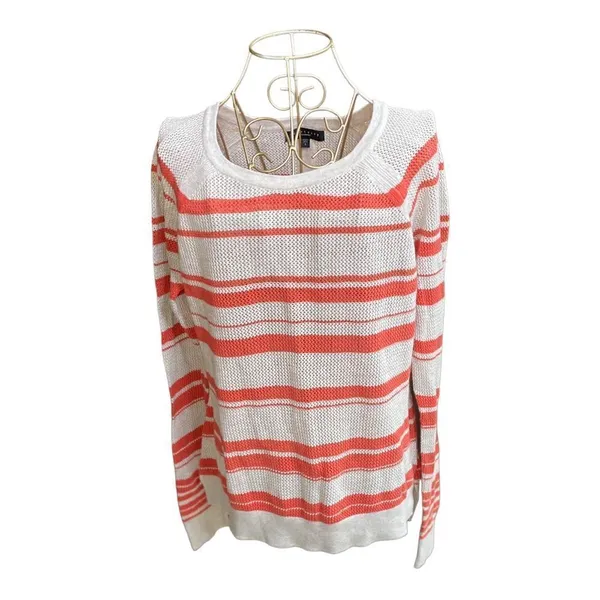 Sanctuary Striped Open Knit Sweater Size Large Cream Orange - Image 2