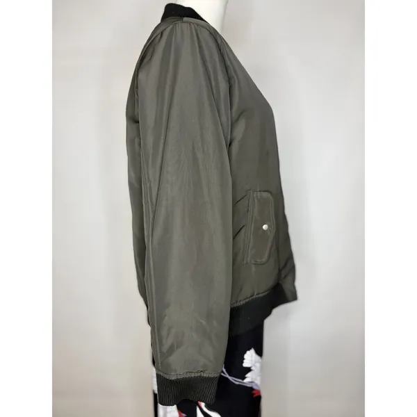 Olivia Grey Olive Green Bomber Jacket Womens Small Utility Flight Coat Ribbed S - Image 6