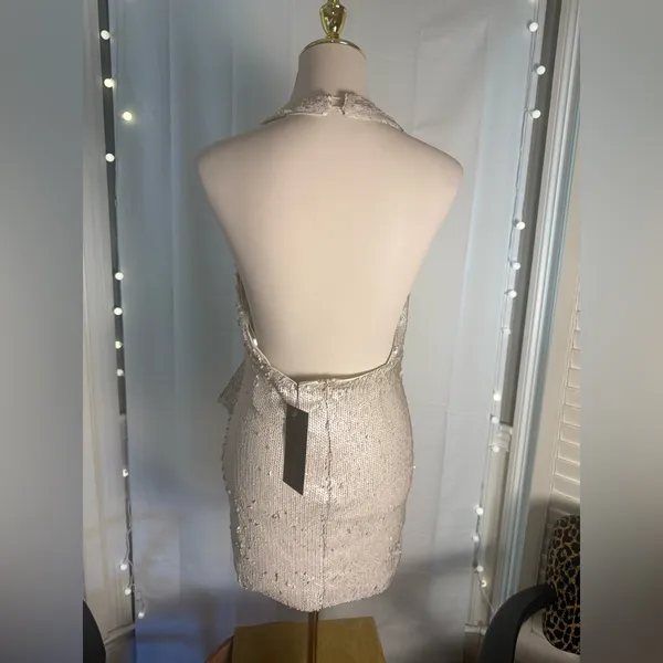 DO+BE Matte Tan Sequin Backless Dress Medium - Image 4