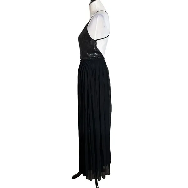 Chan Luu Sequin Puri Maxi Dress Womens XS Black Open Back Formal Chiffon Gown - Image 6