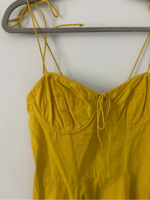 Cleobella Lennon Tie Strap Sleeveless Corset Cotton Mini Dress Golden Yellow S - Image 5