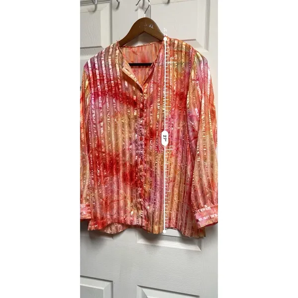 021-014 Altered Blouse Womens‎ Size Medium Pink Long Sleeve Sheer Button Down - Image 5