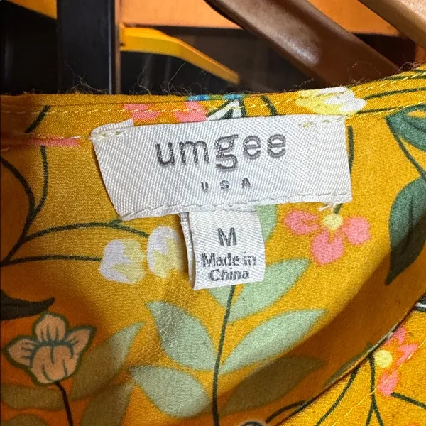 Umgee Yellow Floral Boho Patchwork Mini Dress Size Medium - Image 2