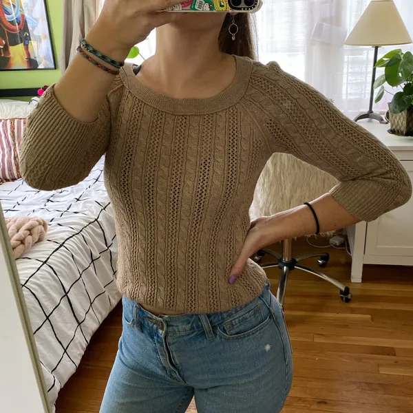 American Eagle Tan Cabled Sweater LAST CHANCE - Image 2
